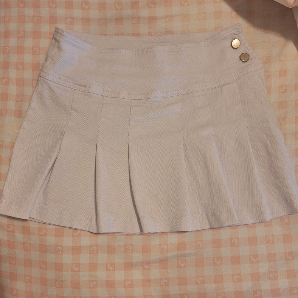 Dolls Kill Sugar Thrillz White Denim Pleated Mini Skirt